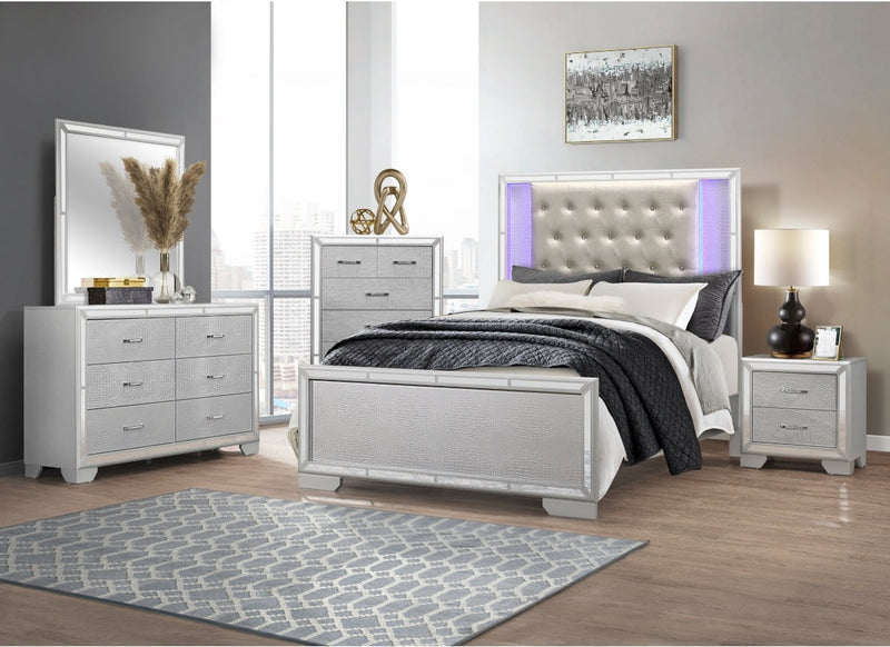 Aveline silver bedroom set with LED backlighting