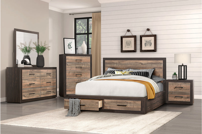 Miter 2-tone rustic mahogany dark ebony bedroom set