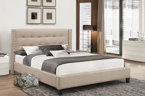 QFIF-188 | Beige Linen with Nailhead Detail Bed