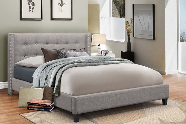 QFIF-189 | Grey Linen with Nailhead Detail Bed