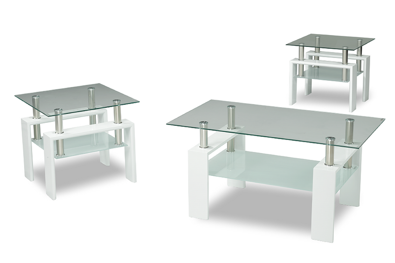 QFIF-2013 | Tempered Glass with Glossy White Coffee Table Set