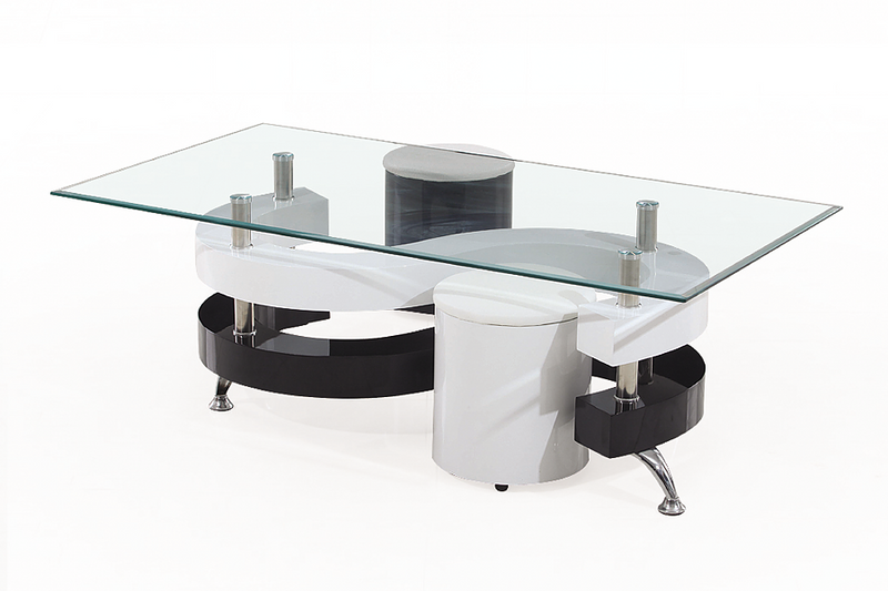 QFIF-2055 | White High Gloss Coffee Table Set w/ 2 Stools