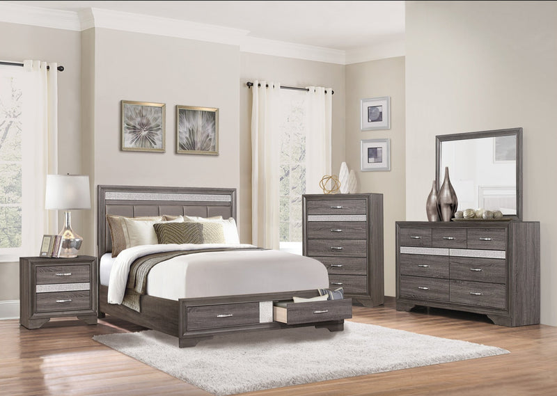 Luster 2-tone bedroom set with silver glitter accent