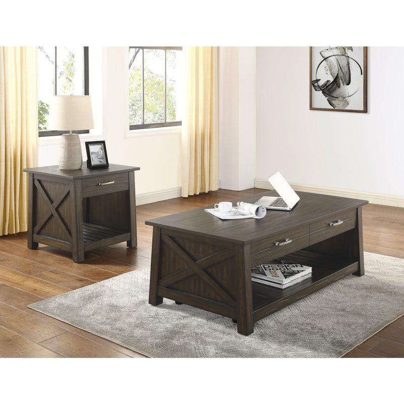 Traine dark brown lift top coffee table & end table