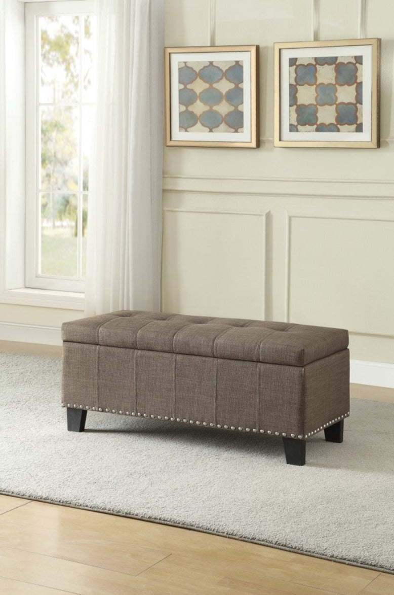Fedora lift top storage bench with nailhead accent