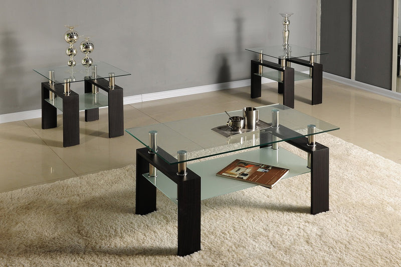 QFTT-T5001 | 3 Piece Clear Glass Top Coffee Table Set