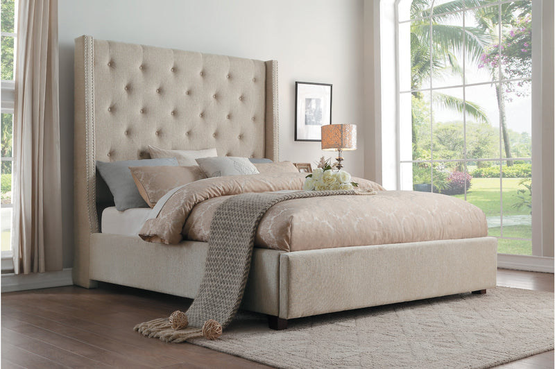 Fairborn Beige and Grey Fabric Platform Bed