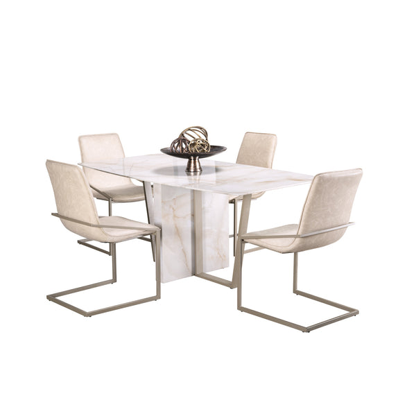 Margaret 5 pieces and 7 pieces champagne beige faux marble dining set