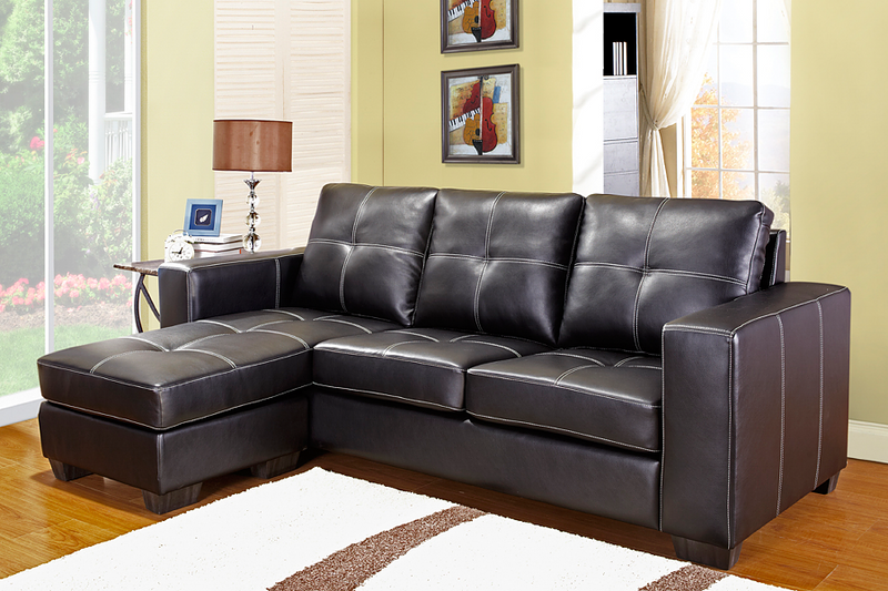 QFIF-9355 | Black Bonded Leather Reversible Sofa Sectional