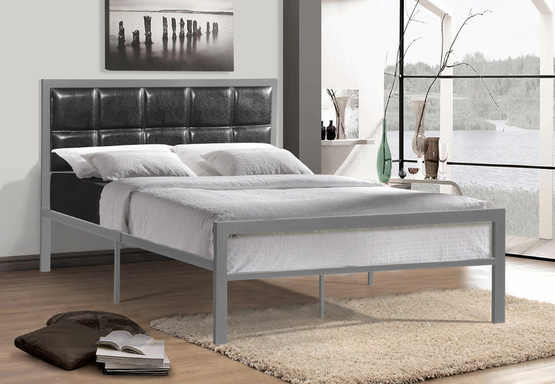 QFIF-5302 | Grey Metal Bed With a Padded Black Headboard (Single)