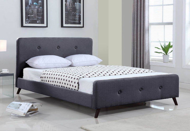 QFIF-5400 | Grey Fabric Bed With Espresso Legs (Double)