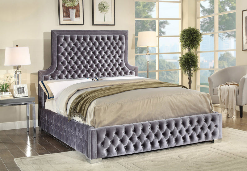 QFIF-5600 | Grey Velvet Fabric Bed