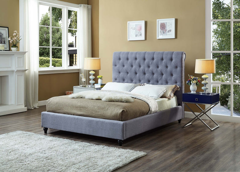 QFIF-5765 | Grey Fabric Bed with Nailhead Details (king)