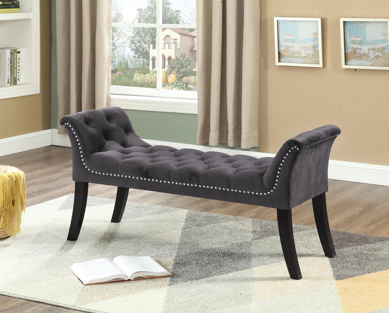 QFIF-6230 | Grey Velvet Bench with Deep Tufting