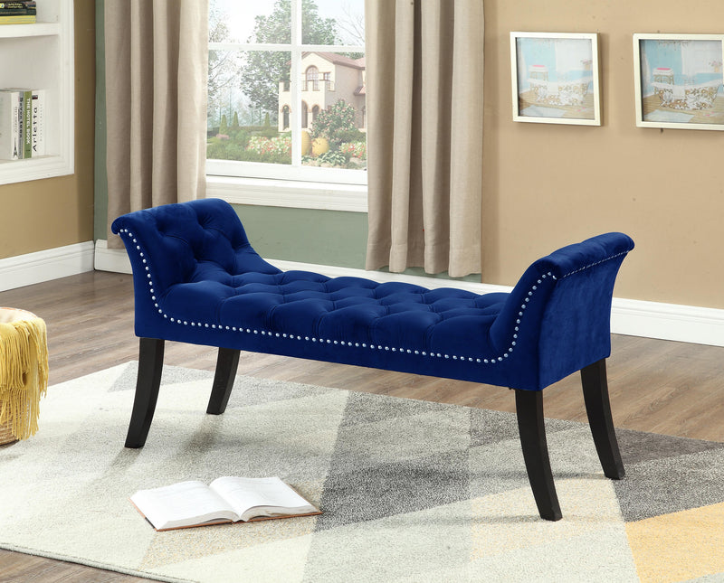 QFIF-6232 | Navy Blue Velvet Bench with Deep Tufting