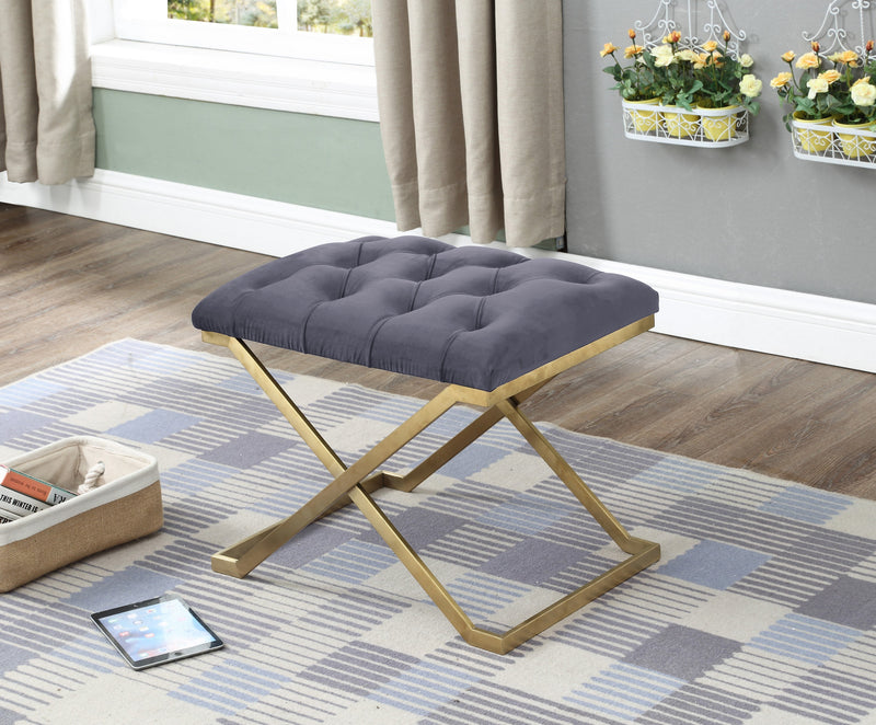 QFIF-6280 | Grey Velvet Fabric Bench with Gold Legs