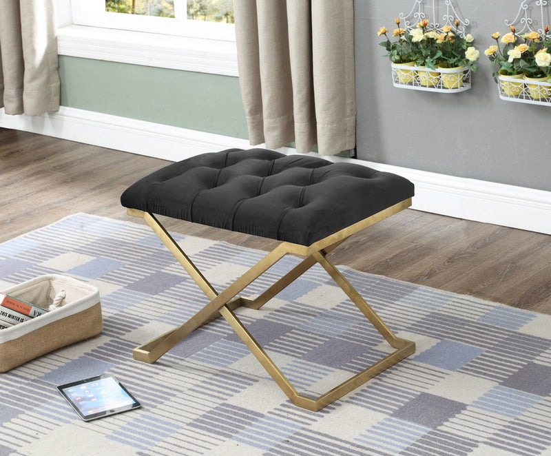 QFIF-6281 | Black Velvet Fabric Bench with Gold Legs