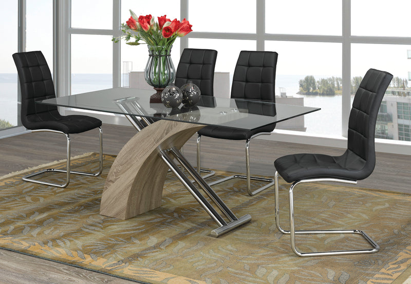 TST-1042 TSC-1750 | Tempered Glass with a Reclaimed Wood Look Dining Set