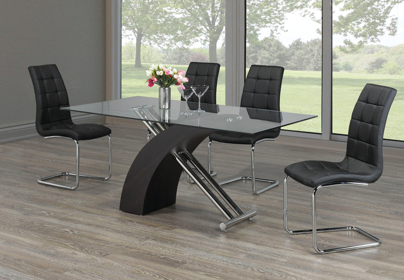 TST-1046 TSC-1750 | Tempered Glass Table With a Black Base and Chrome Legs Dining Set