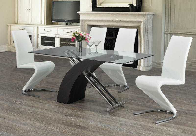 TST-1046 TSC-1786 | Tempered Glass Table With a Black Base and Chrome Legs Dining Set