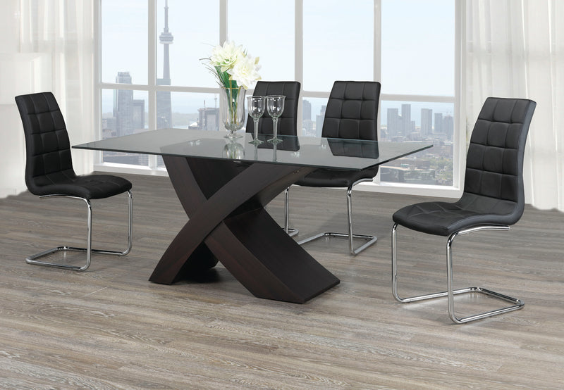 TST-1092 TSC-1750 | Tempered Glass Table With an ‘X’ Shape & Espresso Base Dining Set