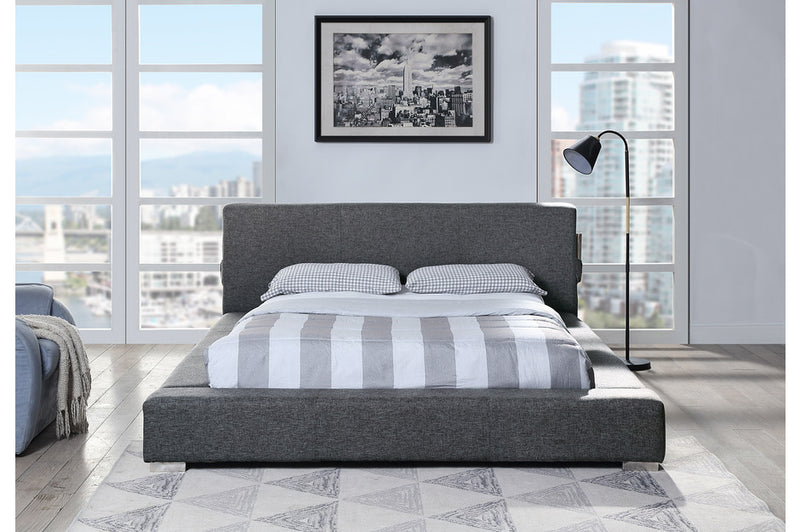 Tammy dark gray linen Bed with USB ports