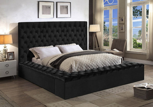 QFIF-5793 | Black Velvet Fabric Bed