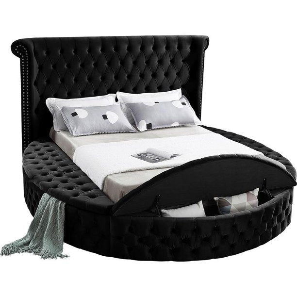 QFIF-5773 | Black Velvet Fabric Bed