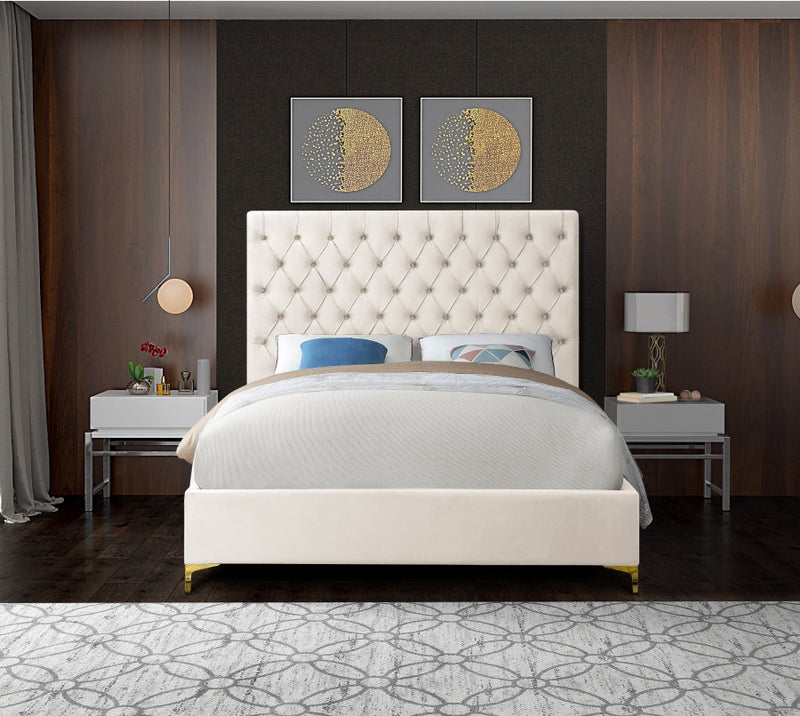 QFIF-5642 | Creme Velvet Fabric Bed