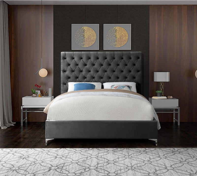QFIF-5640 | Grey Velvet Fabric Bed