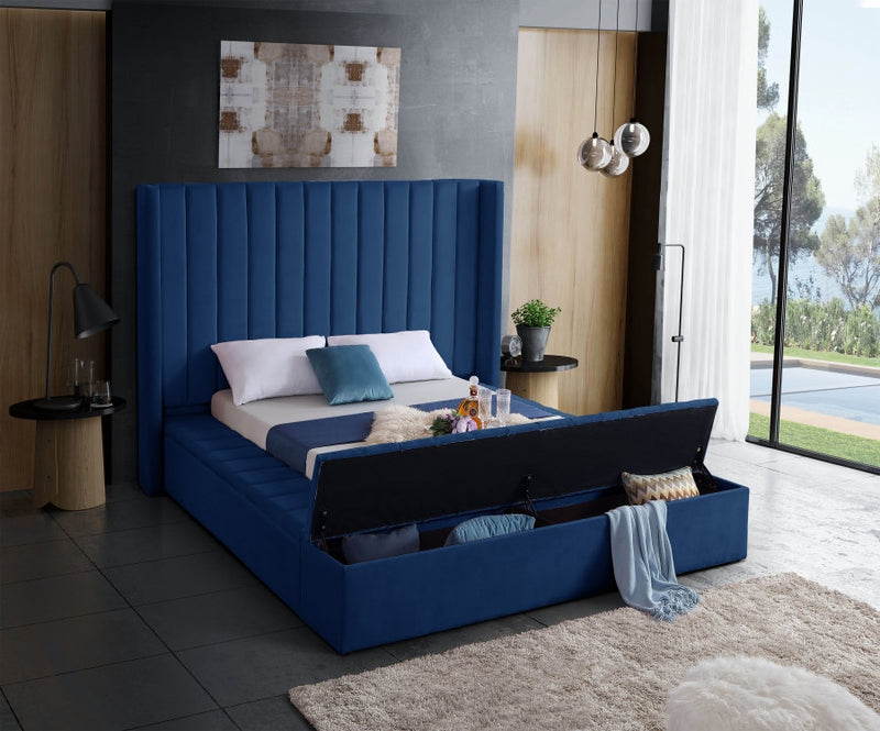 QFIF-5721 | Blue Velvet Fabric Bed