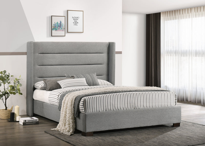 QFIF-5241 | Grey Fabric Wing Bed with Horizontal Tufted