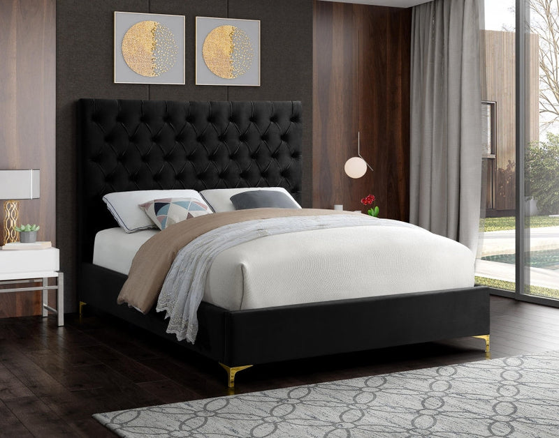 QFIF-5643 | Black Velvet Fabric Bed