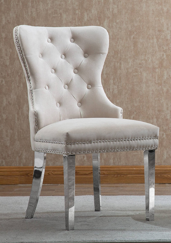 QFIF-1263 | Creme Velvet Dining Chair with Deep Tufting