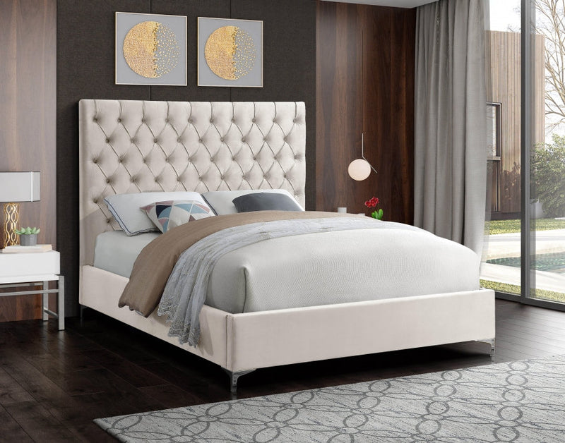 QFIF-5642 | Creme Velvet Fabric Bed