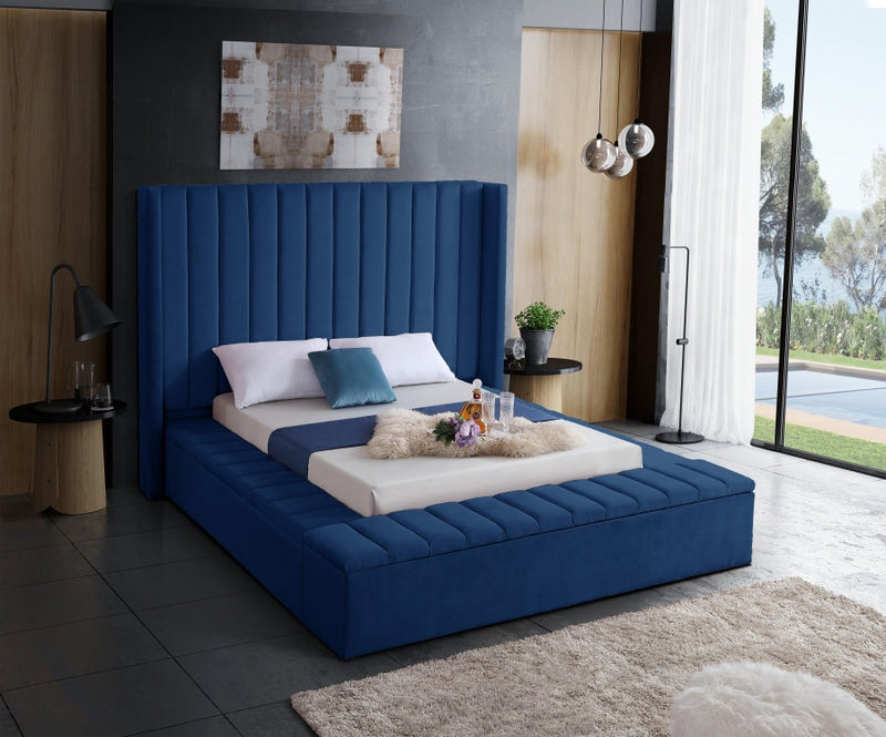 QFIF-5721 | Blue Velvet Fabric Bed