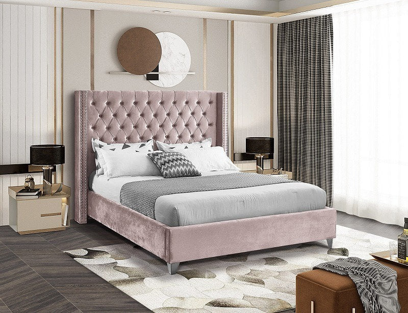 QFIF-5895 | Dusty Pink Velvet Fabric Bed