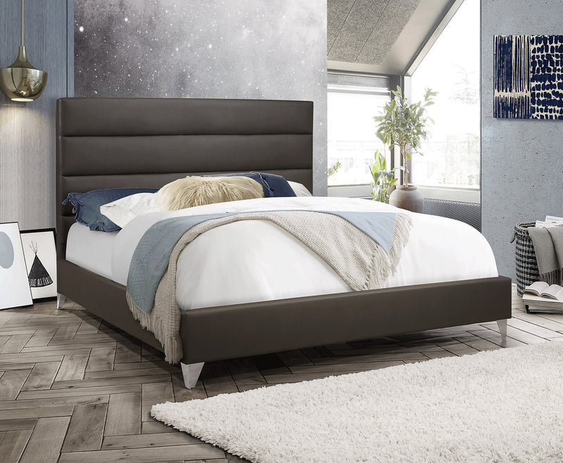QFIF-5242 | Grey PU Wing Bed with Horizontal Tufted