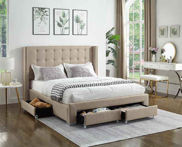QFIF-5328 | Beige Fabric Wing Bed