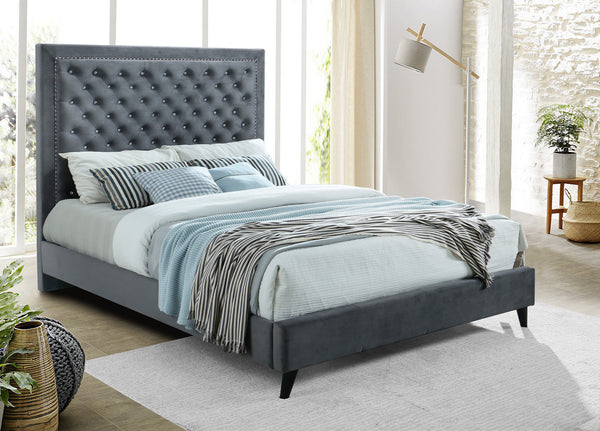 QFIF-5680 | Deep Tufted Upholstered Grey Bed