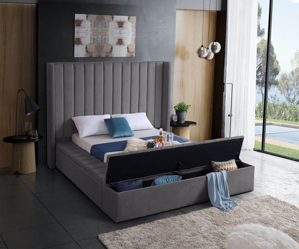 QFIF-5720 | Grey Velvet Fabric Bed
