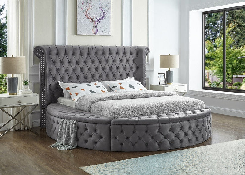 QFIF-5770 | Grey Velvet Fabric Bed