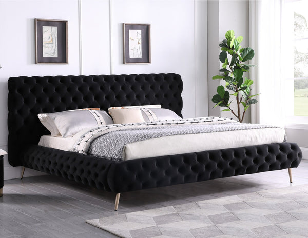 QFIF-5866 | Black Velvet Fabric Bed