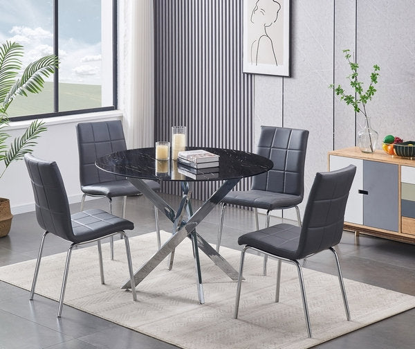 QFIF-T-1446/C-1762 | Tempered Black Marble Glass Dining Set