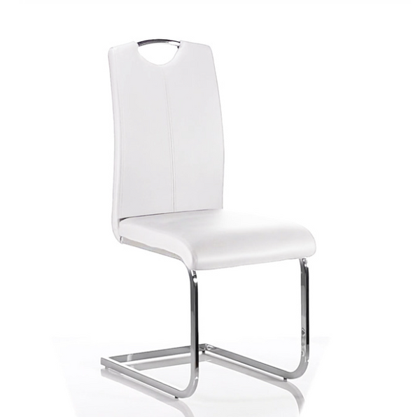 White leather chrome finish side chair
